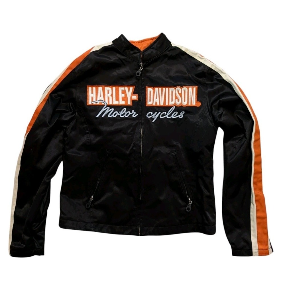 Woman's Harley Davidson Motorcycle Riding Jacket‎ Small Orange Black Embroidered